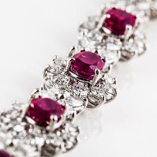 Estate Platinum Ruby and Diamond Cluster Necklace