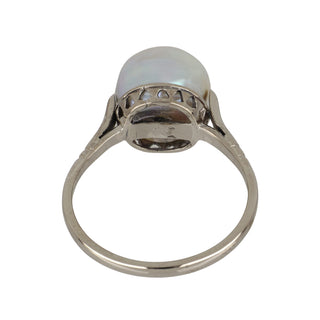 Art Deco 14K White Gold Akoya Pearl Ring