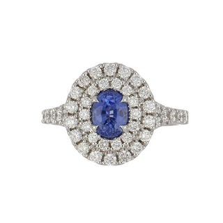 Tenenbaum Collection 18K White Gold Sapphire Cluster/Halo Ring with Diamond