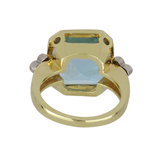 Mazza Two-Tone 14K Gold Blue Topaz Cocktail Ring with Diamonds