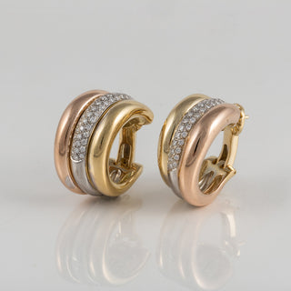 Cartier Tri-Color 18K Gold Diamonds Hoop Earrings