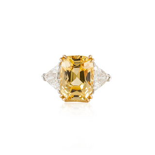 Vintage/Estate Two-Tone Gold & Platinum Yellow Sapphire 3 Stone Ring with Diamonds