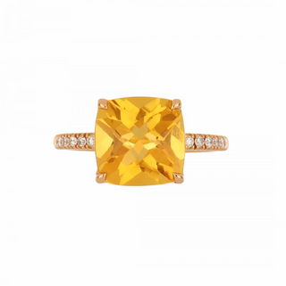 Lisa Nik 18K Rose Gold Citrine Solitaire Ring with Side Stones with Diamond