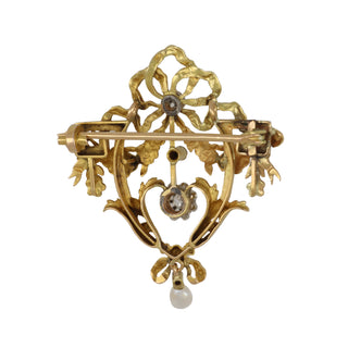 Belle Epoque 18K Gold & Platinum Diamond Pin with Pearl