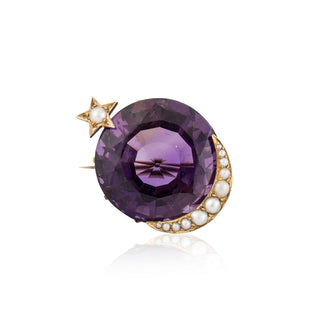 Yellow 15K Gold Amethyst Pin with Pearls