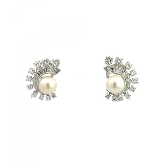 Vintage/Estate White Platinum Akoya Pearl Clip Earrings with Pearls