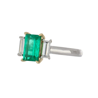 Tenenbaum Workshop Two-Tone G&PT Emerald 3 Stone Ring with Diamonds