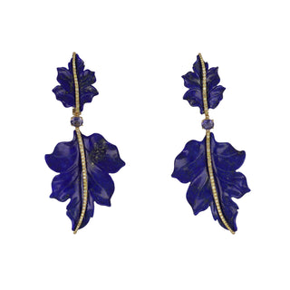 Tenenbaum Collection 18K Gold Lapis Leaf Drop Earrings with Diamonds