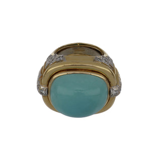 David Webb Yellow G&PT Turquoise Cocktail Ring with Diamonds