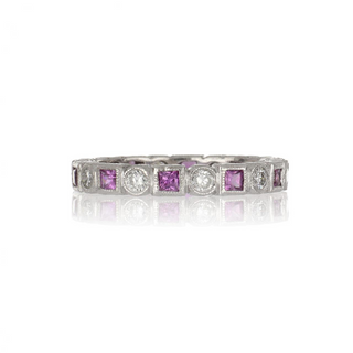 Vintage/Estate Platinum Pink Sapphires Eternity Ring with Diamonds