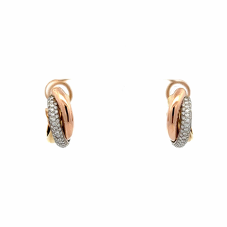 Cartier Tri-Color 18K Gold Diamonds Hoop Earrings