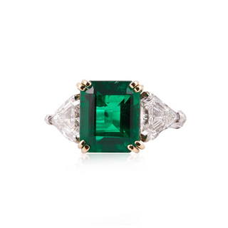 Vintage/Estate Two-Tone G&PT Emerald 3 Stone Ring with Diamonds