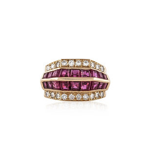 Vintage 1990s Oscar Heyman 18K Gold Rubies Cocktail Ring with Diamonds