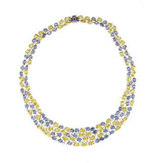 Vintage Collection 18K Gold Sapphires Bib Necklace with Yellow Sapphires