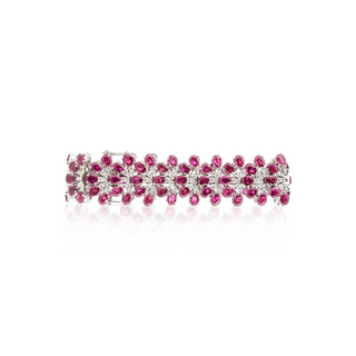 Estate 18K White Gold Oval Ruby and Diamond Bracelet