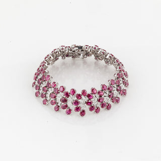 Estate 18K White Gold Oval Ruby and Diamond Bracelet