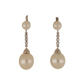 Platinum Akoya Pearl Drop Earrings with Diamonds