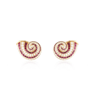 Tiffany & Co. 18K Gold Diamonds Clip Earrings with Rubies