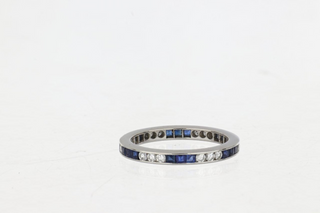 Vintage/Estate Platinum Sapphires Eternity Ring with Diamonds