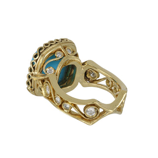 Estate 20K Gold Turquoise Cocktail Ring with Diamonds