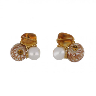 Seaman Schepps 18K Gold Citrine Clip Earrings with Pearls