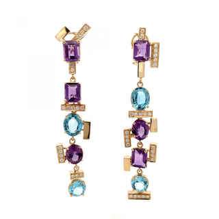 Vintage/Estate 18K Gold Diamonds Chandelier Earrings with Amethysts