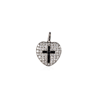 Estate Platinum Diamond and Onyx Heart Cross Charm