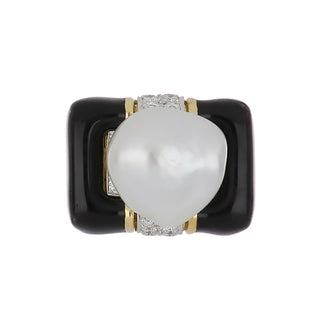 David Webb Yellow G&PT South Sea Pearl Cocktail Ring with Diamonds