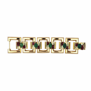 Vintage/Estate 14K Gold Emeralds Link Bracelet with Rubies