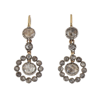 Victorian Silver-Topped Gold Diamond Drop Earrings