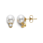 Mastoloni 18K Gold Akoya Pearl Stud Earrings with Diamonds