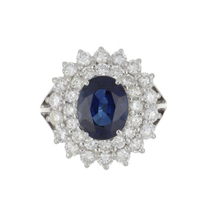 Vintage/Estate 18K White Gold Sapphire Cluster/Halo Ring with Diamonds