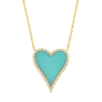 Shy Creation 14K Gold Turquoise Heart Pendant Necklace with Diamonds