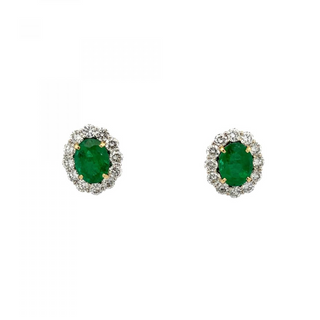 Tenenbaum Workshop Two-Tone 18K Gold Emeralds Stud Earrings with Diamonds