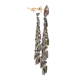 Tenenbaum Collection Sterling Silver Tourmalines Chandelier Earrings with Diamond