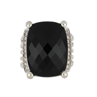 David Yurman Sterling Silver Onyx Cocktail Ring with Diamonds