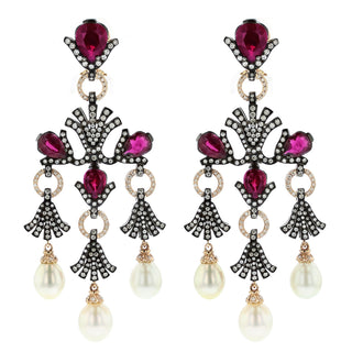 Zorab Two-Tone Gol&Pal Tourmalines Chandelier Earrings with Diamonds