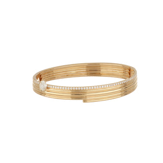 Estate GR 18K Gold Fluted Bangle Bracelet with Diamonds