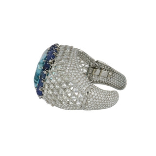 David Webb White G&PT Aqua Cuff Bracelet with Diamonds