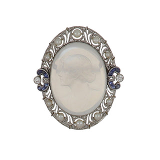 Two-Tone Gold & Platinum Moonstone Pin with Pearl