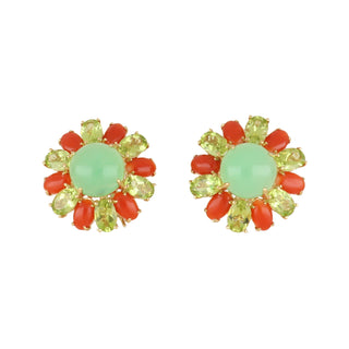 Tenenbaum Collection 18K Gold Chrysoprases Clip Earrings with Carnelians