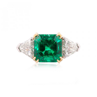 Vintage/Estate Two-Tone G&PT Emerald 3 Stone Ring with Diamonds