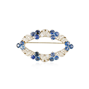 Estate Platinum Diamond and Sapphire Brooch