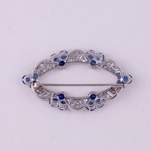 Estate Platinum Diamond and Sapphire Brooch