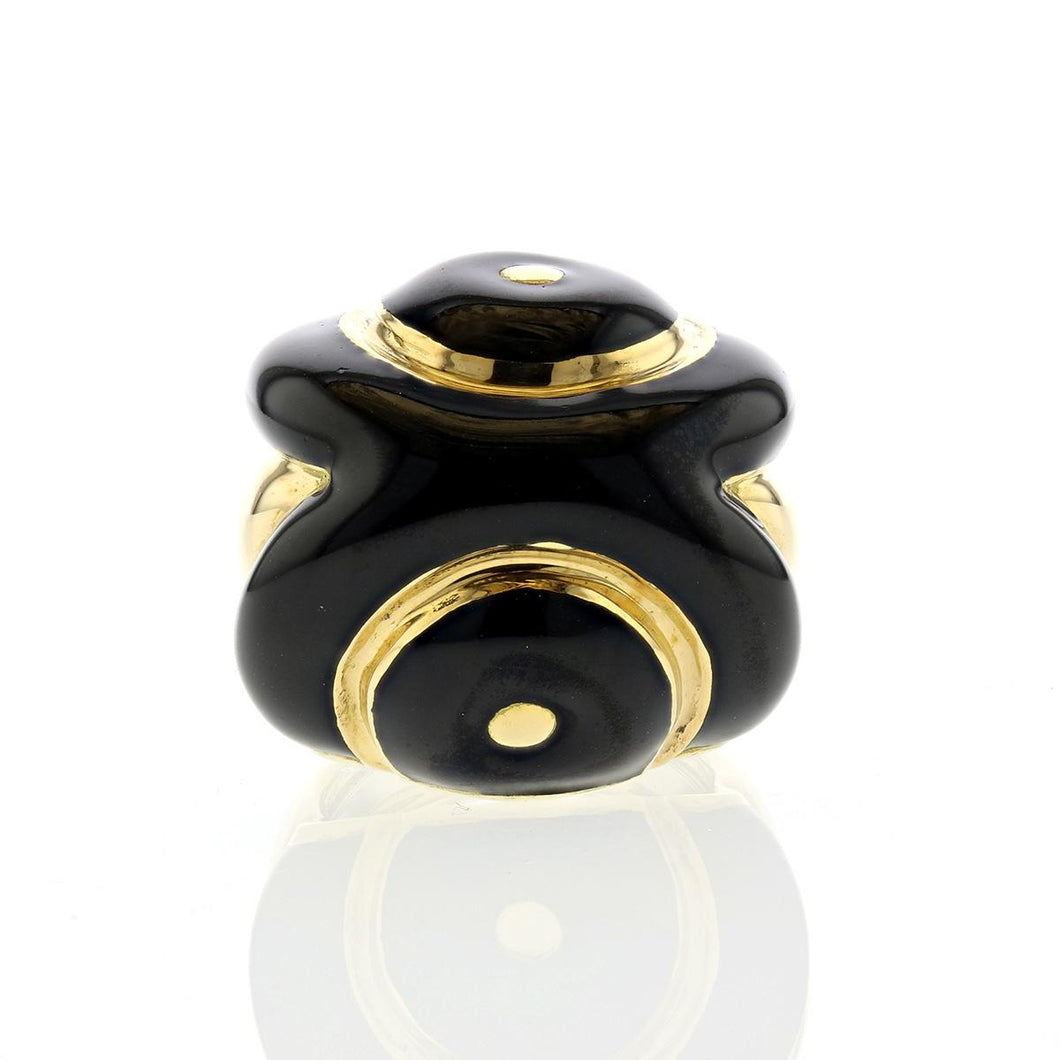 Estate David Webb 18K Gold Black Enamel Ring