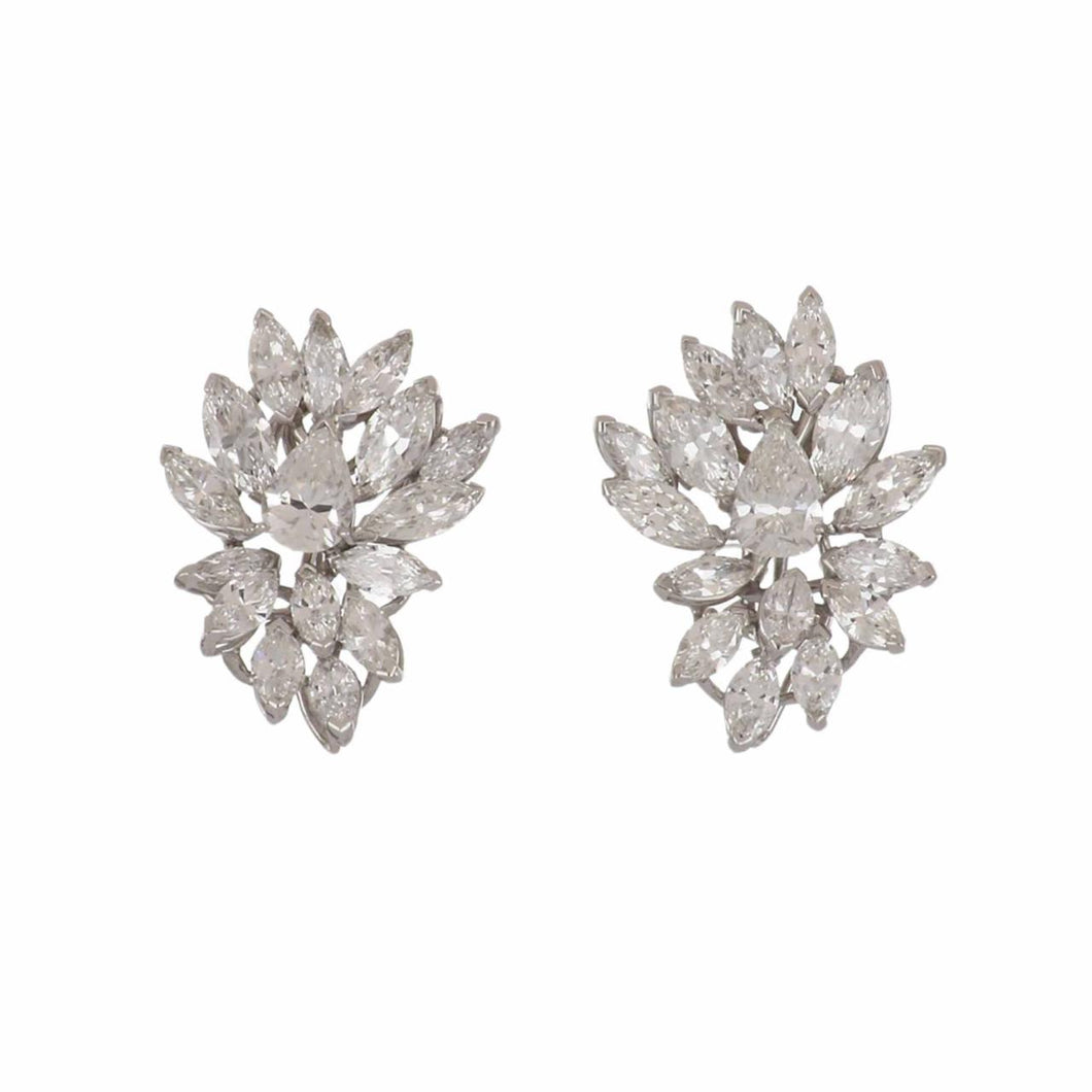 Estate Platinum Diamond Cluster Earrings