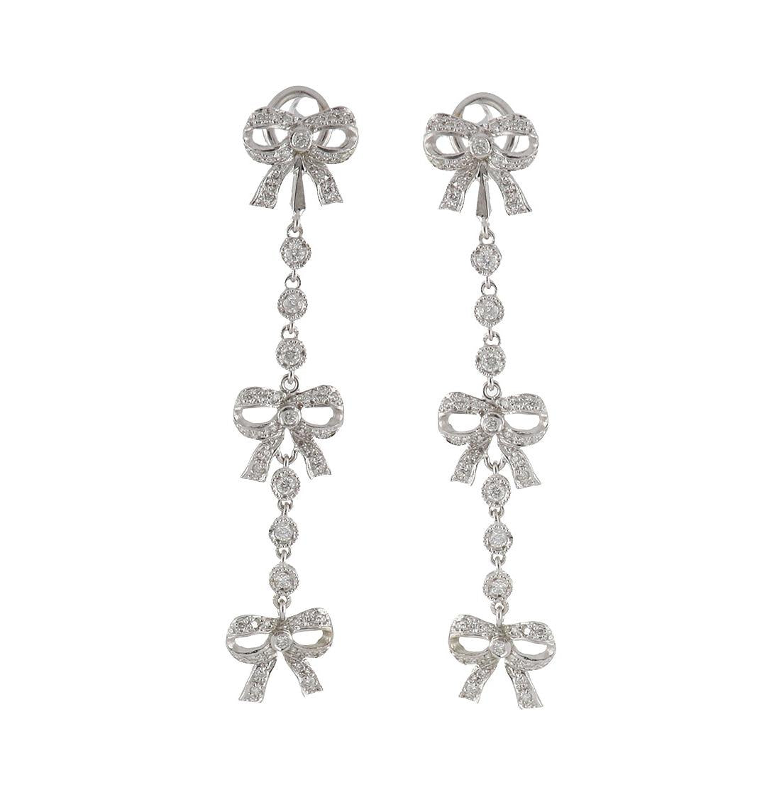 18K White Gold Triple Bow Diamond Drop Earrings – Tenenbaum Jewelers