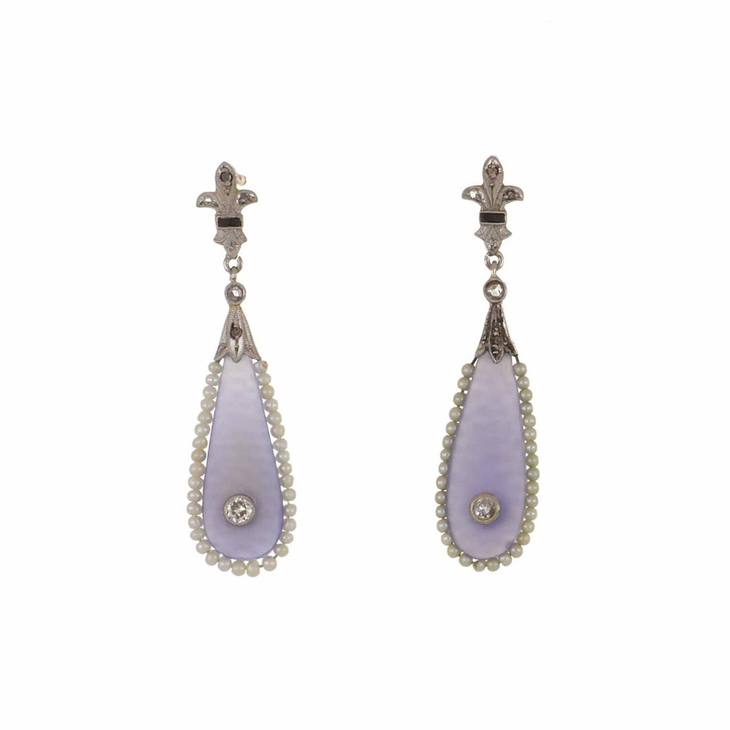 Important Edwardian Chalcedony Teardrop Platinum Earrings