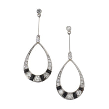 Load image into Gallery viewer, Art Deco Platinum Onyx and Diamond Teardrop Earrings
