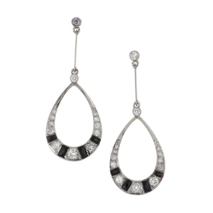 Art Deco Platinum Onyx and Diamond Teardrop Earrings